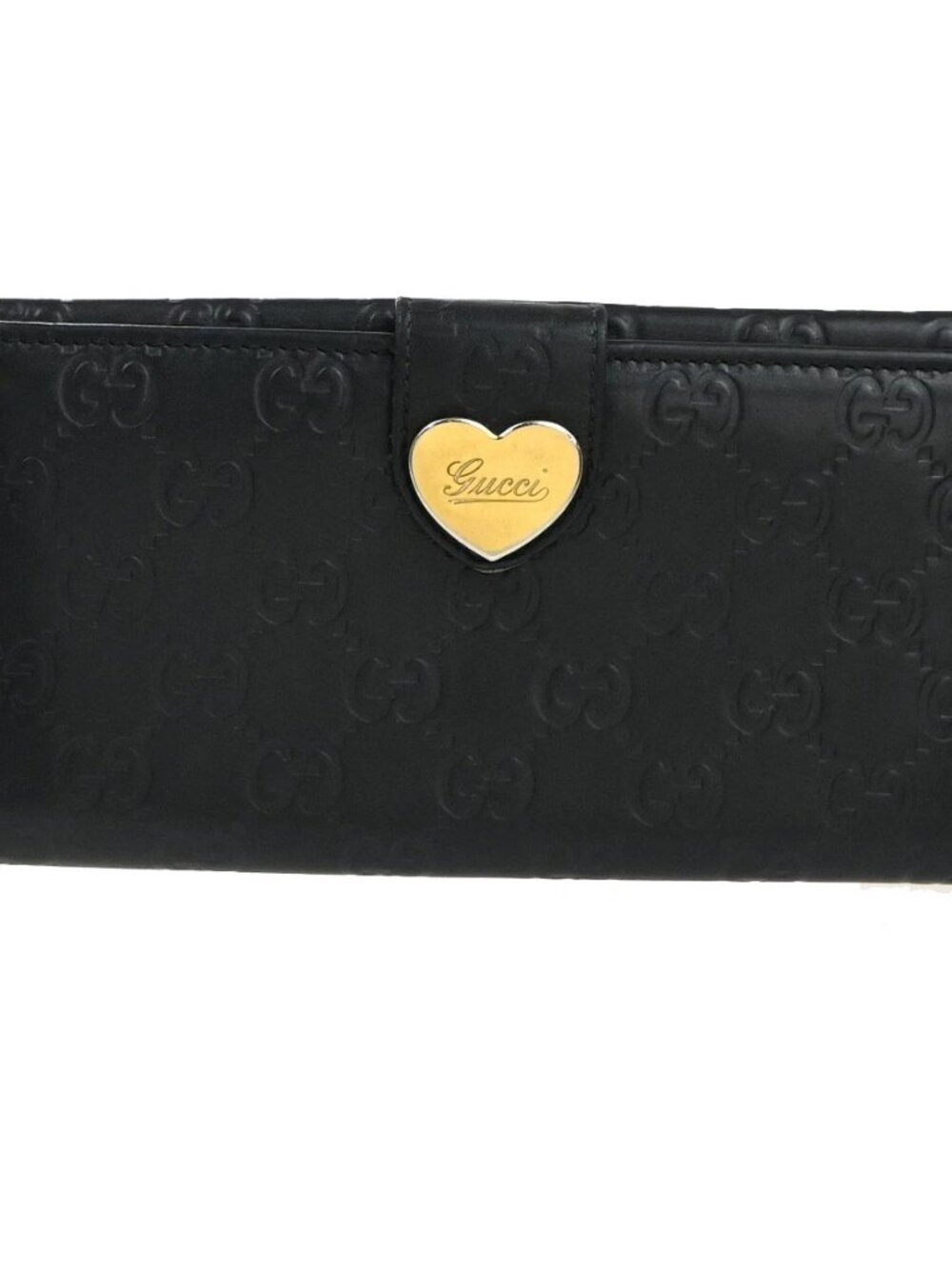 GUCCI Logo Guccissima GG Lovely Heart Bifold Long Wallet Leather Black 02KD033